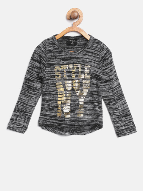 

Tiny Girl Charcoal Grey Self Design Top