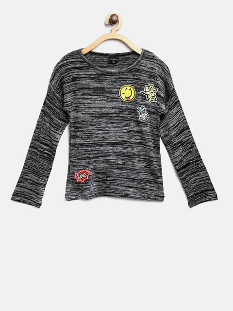 

Tiny Girl Charcoal Grey Self Design Top