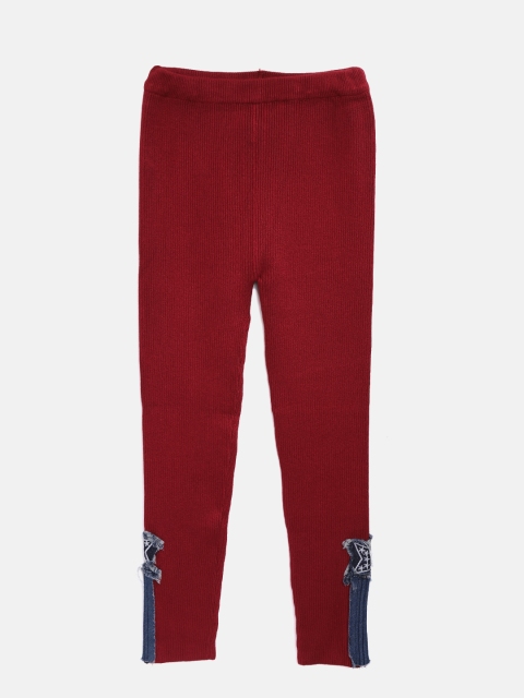 

Tiny Girl Maroon Leggings with Applique Detail
