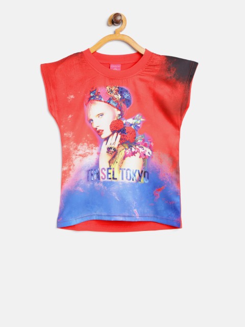 

Tiny Girl Red & Blue Printed Top with Embellished Detail