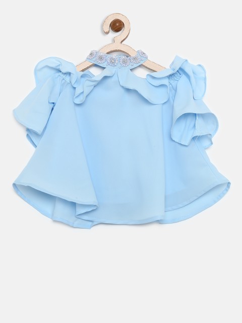 

Tiny Girl Blue Solid Ruffled A-Line Top