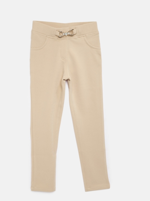 

Tiny Girl Beige Solid Jeggings