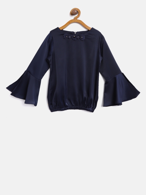 

Tiny Girl Navy Blue Solid Blouson Top