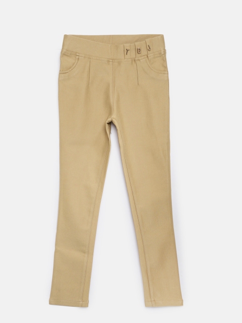 

Tiny Girl Beige Solid Jeggings