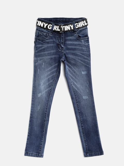 

Tiny Girl Girls Navy Regular Fit Mid-Rise Low Distress Jeans, Navy blue