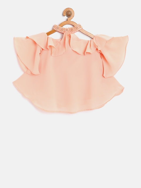 

Tiny Girl Peach-Coloured Solid A-Line Top