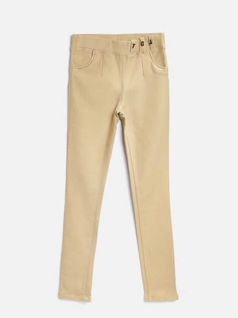 

Tiny Girl Beige Solid Treggings