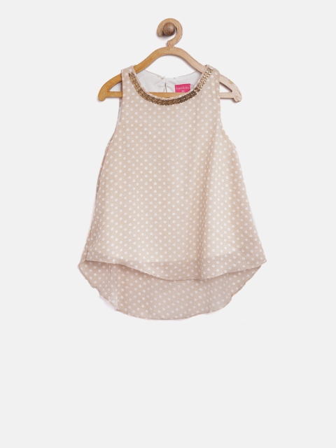 

Tiny Girl Beige & Off-White Polka Dot Print A-Line Top