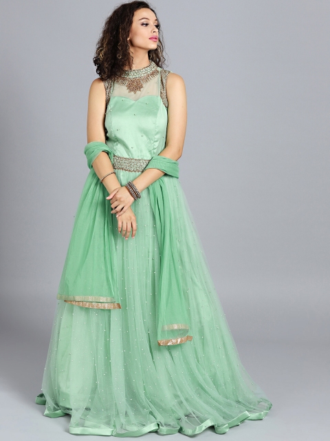 

Chhabra 555 Sea Green Embroidered Stitched Made to Measure Cocktail Gown with Dupatta