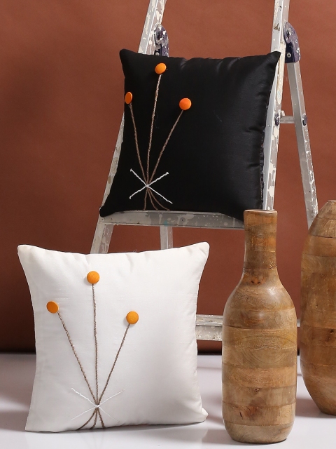 

Alina decor Black & Off White Set of 2 Solid Square Cushion Covers