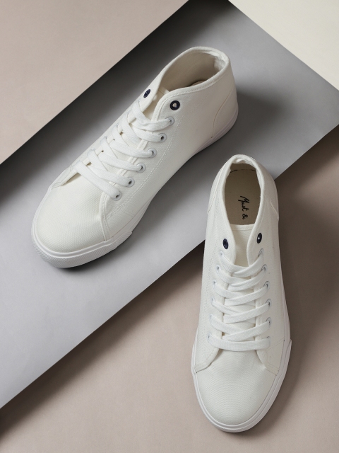 

Mast & Harbour Men White Solid Canvas Mid-Top Sneakers