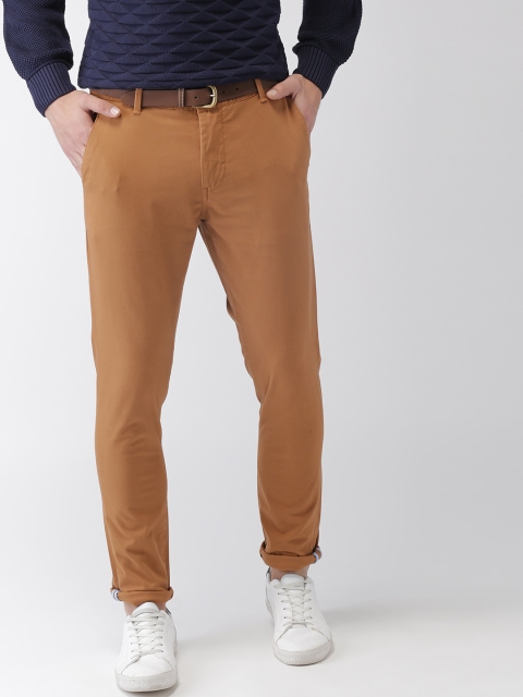 

Mast & Harbour Men Rust Brown Regular Fit Solid Regular Trousers