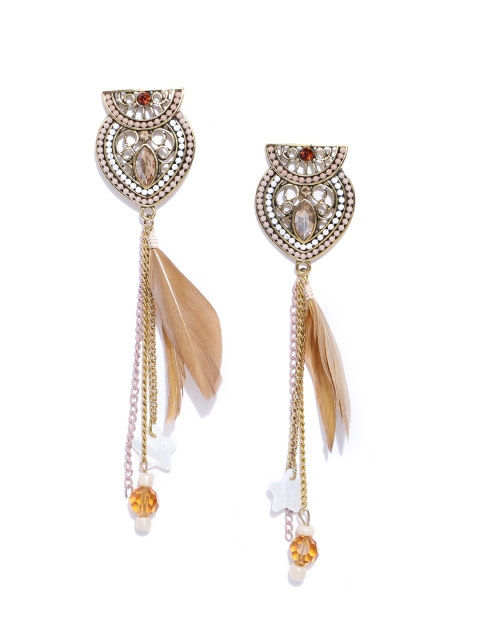 

Jewels Galaxy Beige & Off-White Gold-Plated Handcrafted Contemporary Drop Earrings