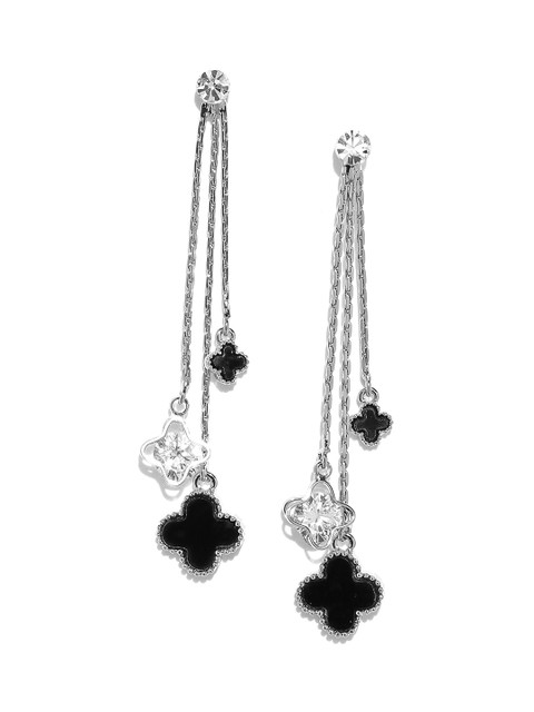 

Jewels Galaxy Black Silver-Plated Handcrafted Contemporary Drop Earrings