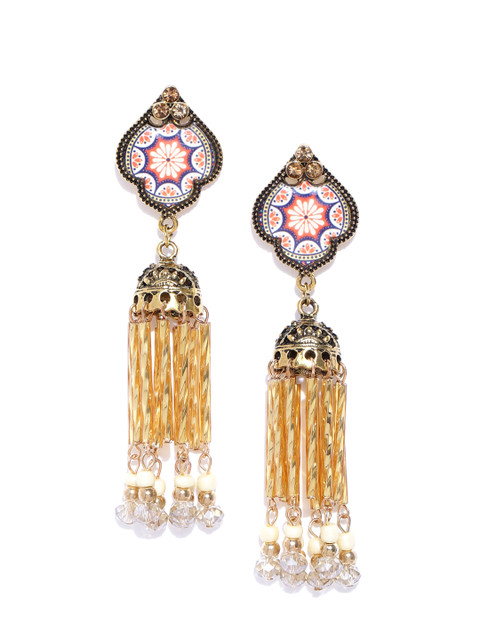 

Jewels Galaxy Coral Orange & Navy Gold-Plated Handcrafted Contemporary Drop Earrings