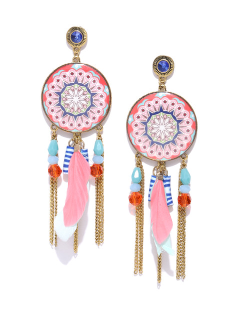 

Jewels Galaxy Pink Gold-Plated Handcrafted Feather-Shaped Drop Earrings