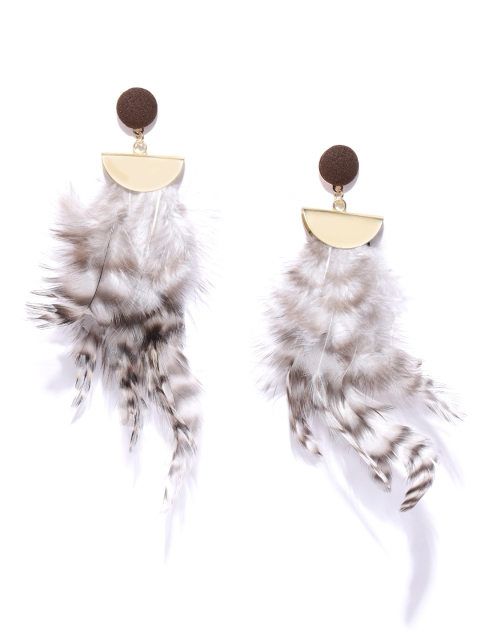 

Jewels Galaxy Brown & White Gold-Plated Handcrafted Feather Shaped Drop Earrings