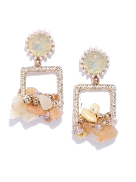 

Jewels Galaxy Beige & Gold-Toned Handcrafted Contemporary Drop Earrings