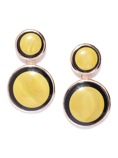 

Jewels Galaxy Yellow & Black Rose Gold-Plated Handcrafted Circular Drop Earrings