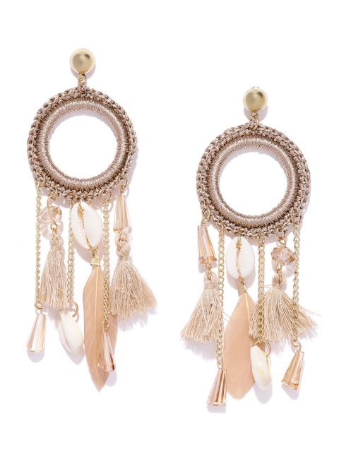 

Jewels Galaxy Beige Gold-Plated Handcrafted Tasselled Drop Earrings