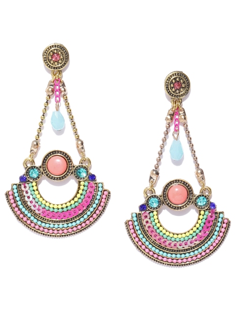 

Jewels Galaxy Pink & Blue Antique Gold-Plated Handcrafted Contemporary Drop Earrings