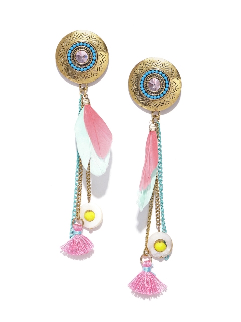 

Jewels Galaxy Pink & Blue Gold-Plated Handcrafted Feather Earrings