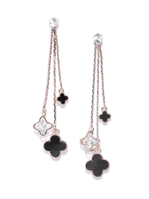 

Jewels Galaxy Black Rose Gold-Plated Handcrafted Drop Earrings