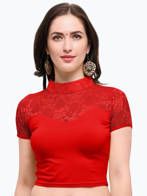 

Janasya Red Solid Saree Blouse