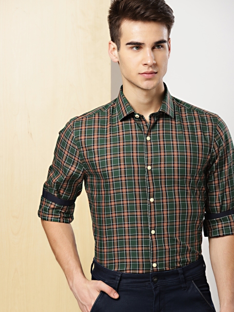 

INVICTUS Men Green & Brown Slim Fit Checked Casual Shirt