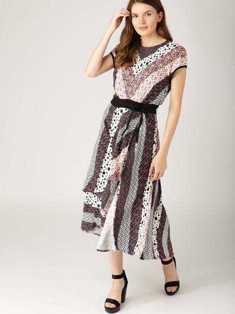 

ESPRIT Women Black & Pink Printed Layered Midi A-Line Dress
