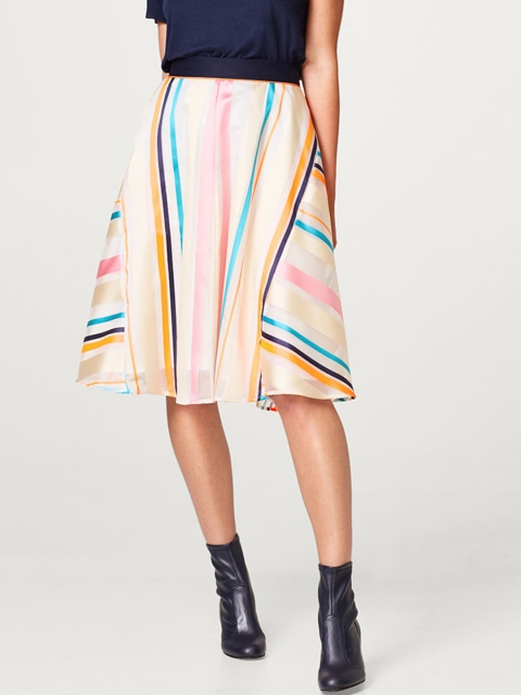 

ESPRIT Off-White & Pink Striped Flared Skirt