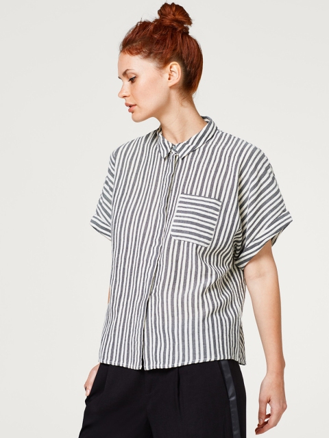 

ESPRIT Women Beige & Black Regular Fit Striped Casual Shirt