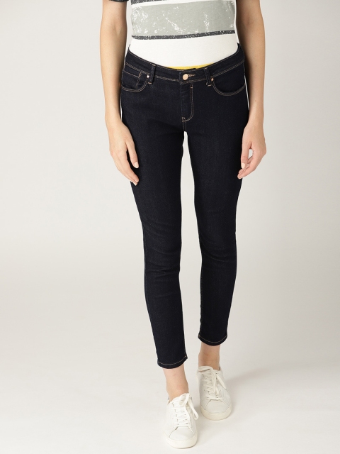 

ESPRIT Women Navy Blue Skinny Fit Mid-Rise Clean Look Stretchable Cropped Jeans