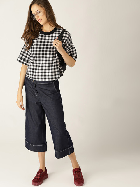 

ESPRIT Women White Checked Boxy Top