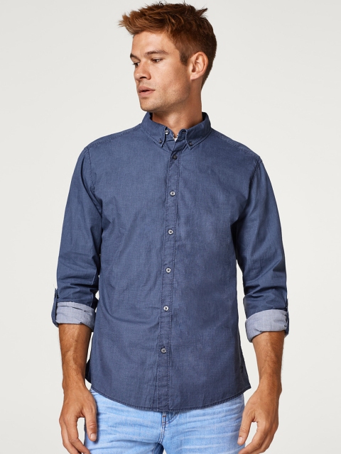 

ESPRIT Men Navy Blue Slim Fit Solid Casual Shirt