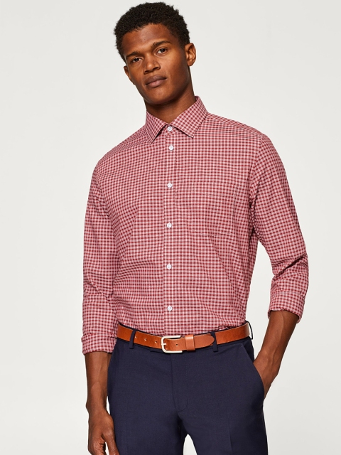 

ESPRIT Men Rust Red & White Slim Fit Checked Casual Shirt