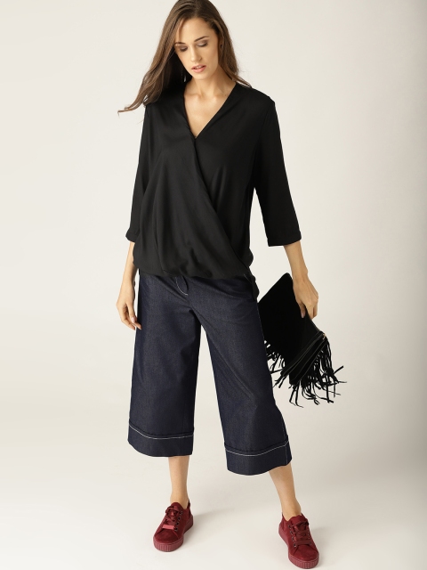 

ESPRIT Women Black Solid Wrap Top