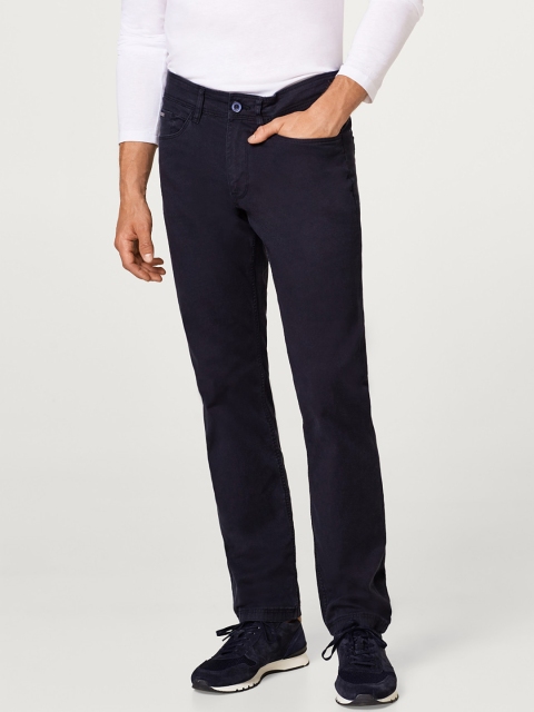 

ESPRIT Men Navy Blue Straight Fit Solid Regular Trousers