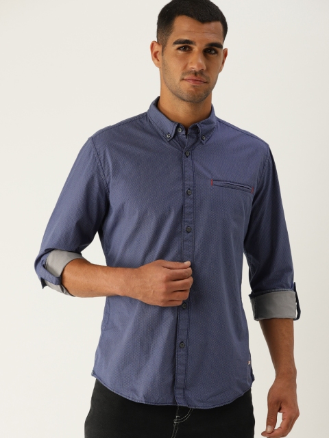 

ESPRIT Men Navy Blue & Grey Slim Fit Printed Casual Shirt