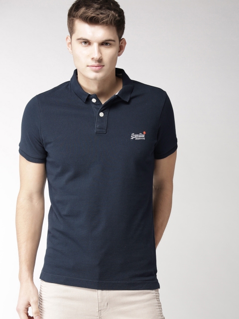 

Superdry Men Navy Blue Solid Polo Collar T-shirt