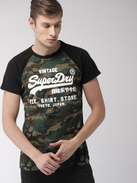 

Superdry Men Green & Brown Printed Round Neck T-shirt