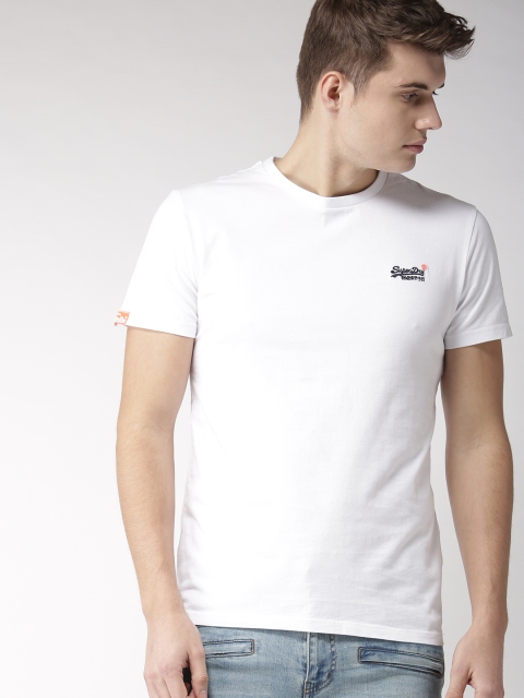 

Superdry Men White Solid Round Neck T-shirt