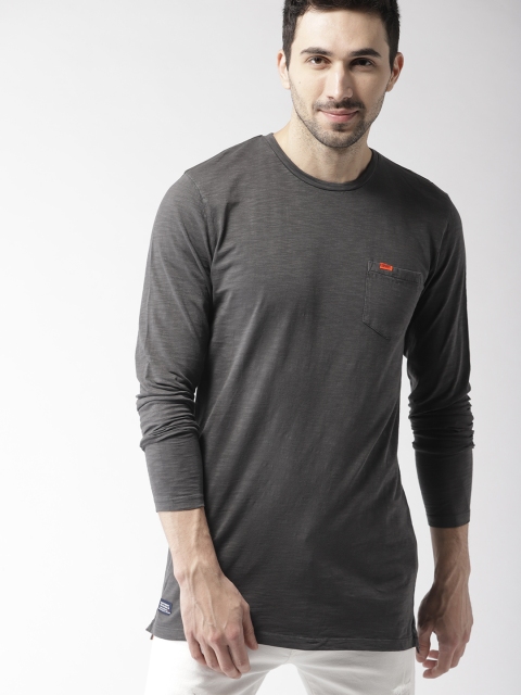 

Superdry Men Charcoal Grey Solid Round Neck Longline T-shirt