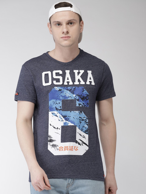 

Superdry Men Blue Printed Round Neck T-shirt