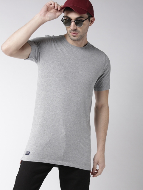 

Superdry Men Grey Melange Solid Round Neck Longline T-shirt