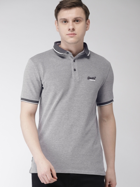 

Superdry Men Grey Solid Polo Collar T-shirt