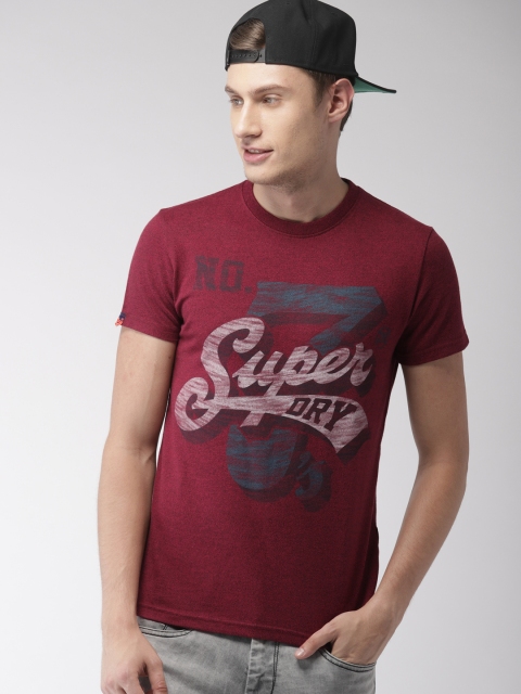 

Superdry Men Maroon Printed Round Neck T-shirt