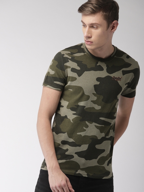 

Superdry Men Olive Green Printed Round Neck T-shirt