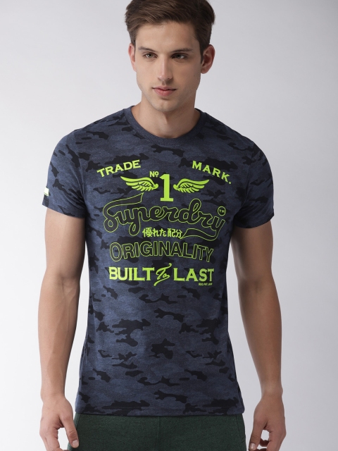

Superdry Men Blue Camouflage Printed Round Neck T-shirt