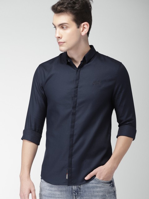 

Superdry Men Navy Premium Slim Fit Self Design Casual Shirt, Navy blue